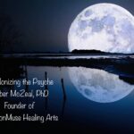 A large moon rises over a reflective lake. Text reads 