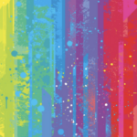 Vertical rainbow stripes with paint drips.